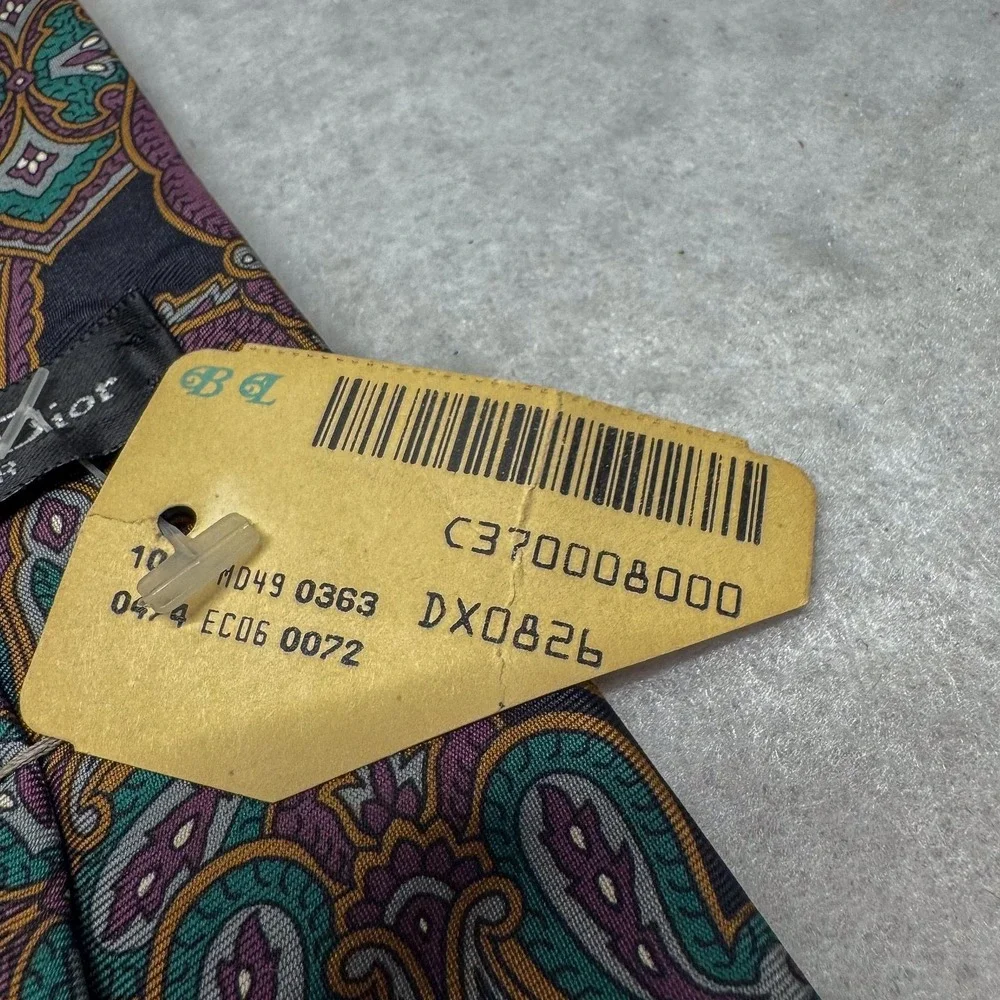 Vintage Christian Dior Tie Mens Silk Paisley Purple Green Monsieur 90s USA‎